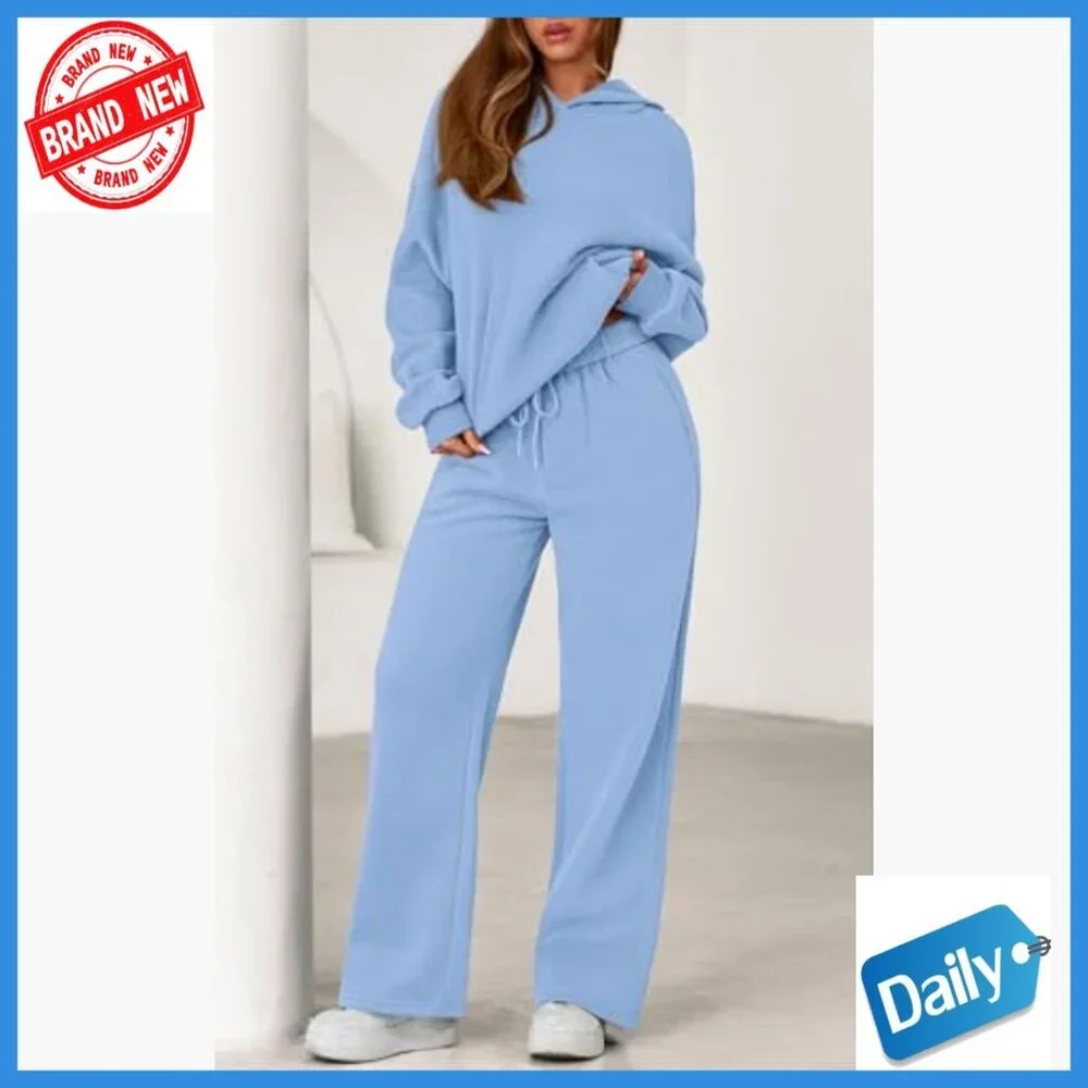 Oversized Hoodie & Wide Leg Sweatpants Matching Set, 2-Piece Lounge Tracksuit